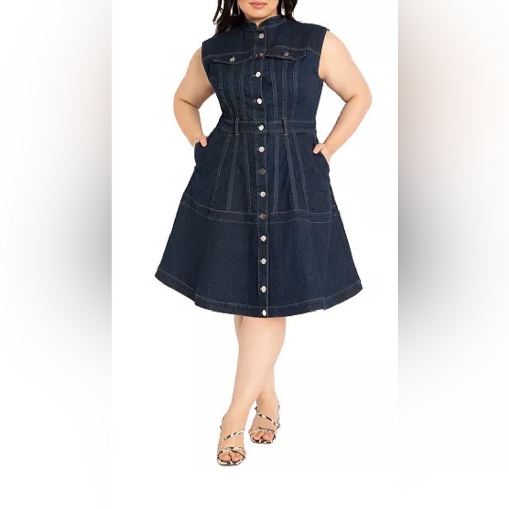 Eloquii Dark Blue A-Line Skirt with Button Detail